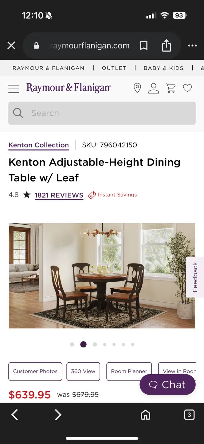 Raymour & Flanigan Kenton Adjustable Dining Table w/ Leaf image indicator(2)