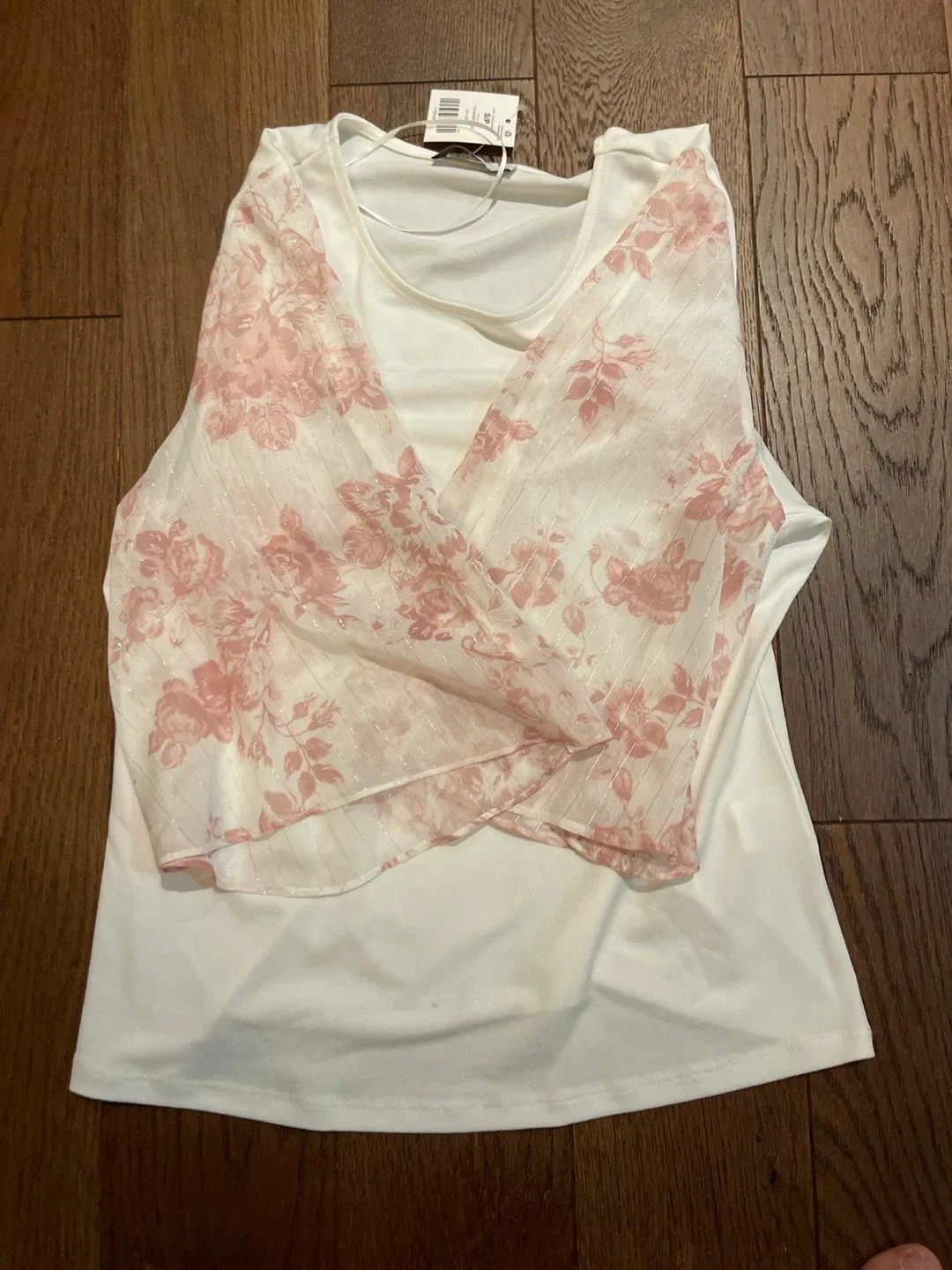 White Floral Overlay Tank Top - Size S thumbnail