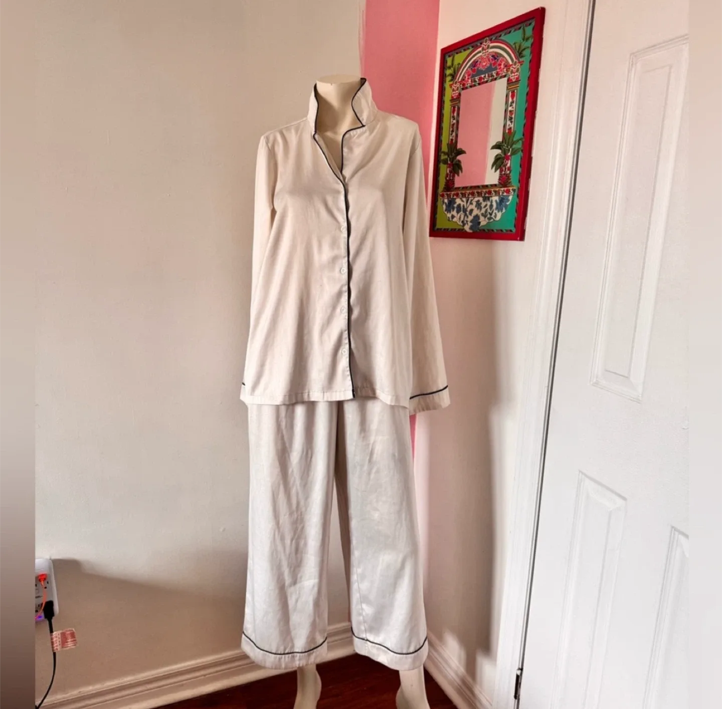 Women’s White PJ Set with Black Details thumbnail