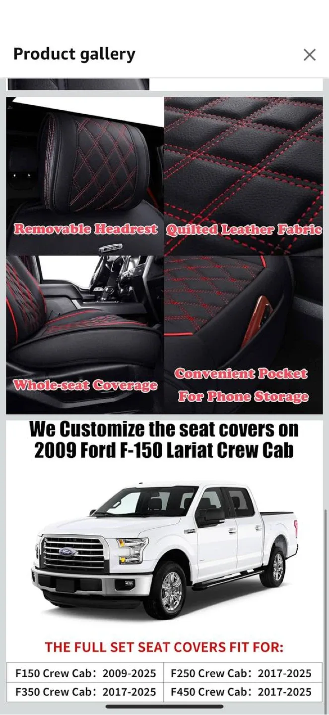 Aierxuan Truck Seat Covers  Ford F150,250,350,450, — Black & Red image indicator(6)