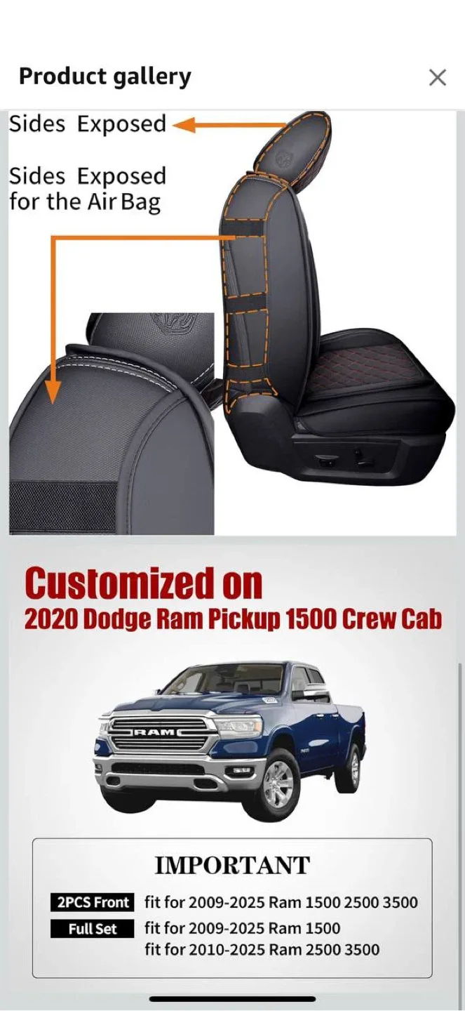 Aierxuan Seat Covers for Dodge Ram 1500/2500/3500 — 2 PCS Front image indicator(4)