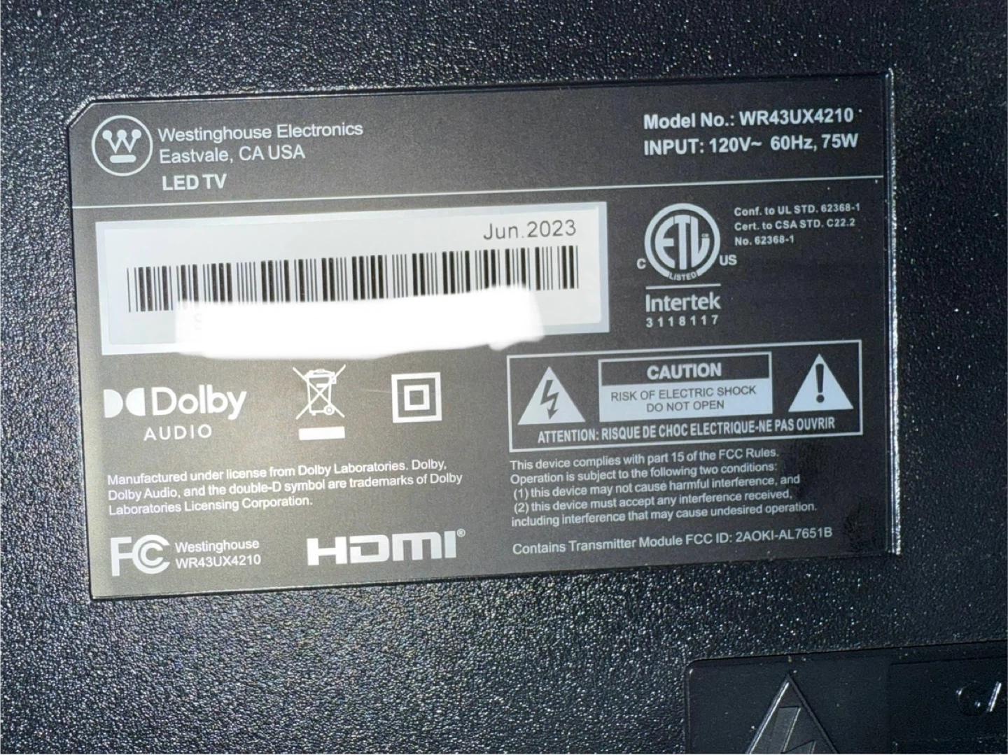 Westinghouse 43" LED TV - WR43UX4210 - photo 3