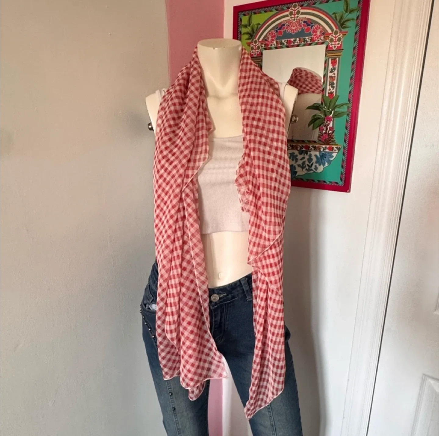 Red and White Gingham Scarf