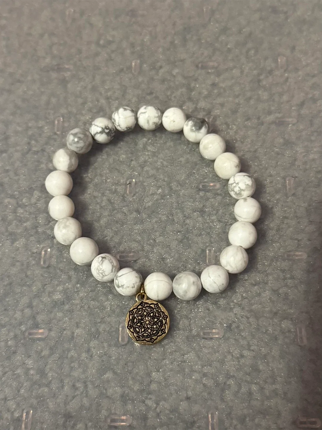 White Howlite Beaded Bracelet with Charm thumbnail