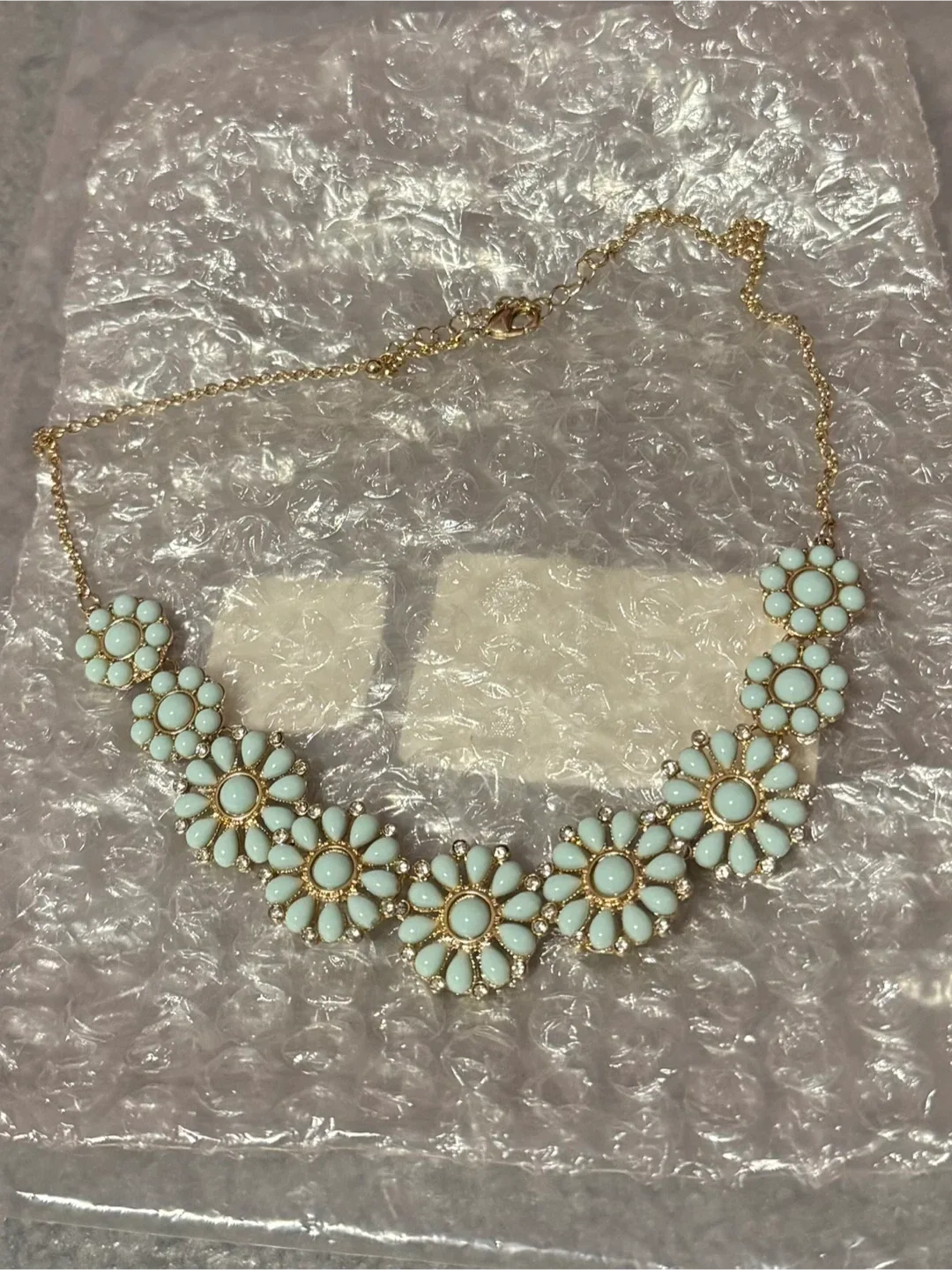 Floral Statement Necklace - Light Blue & Gold thumbnail