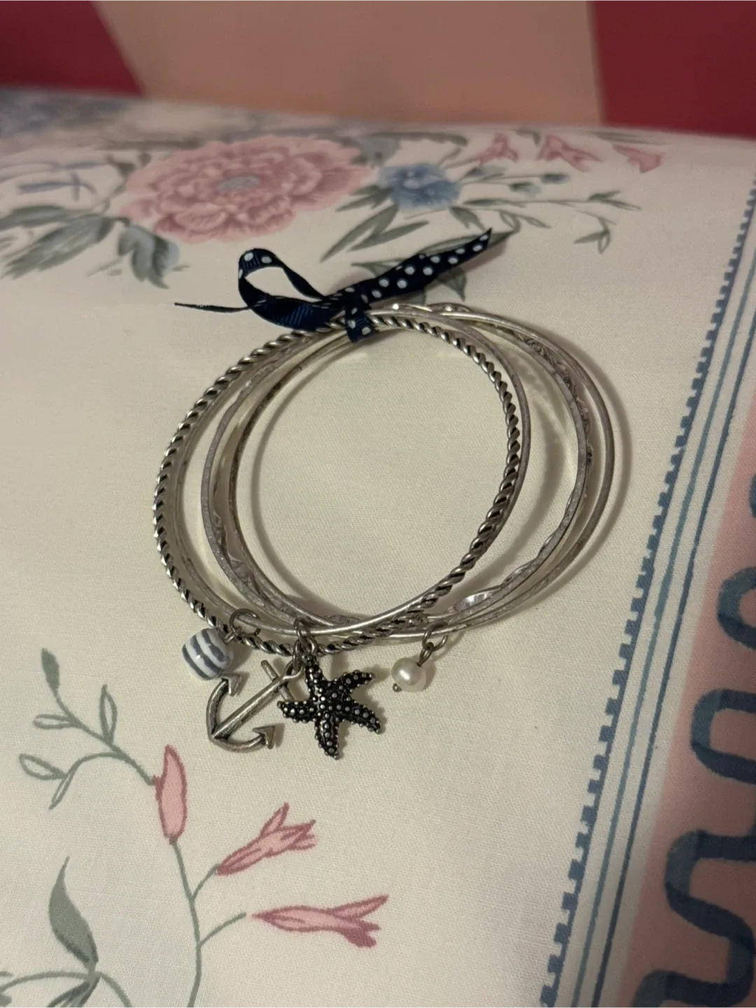 Silver Bangle Bracelet Set with Charms thumbnail