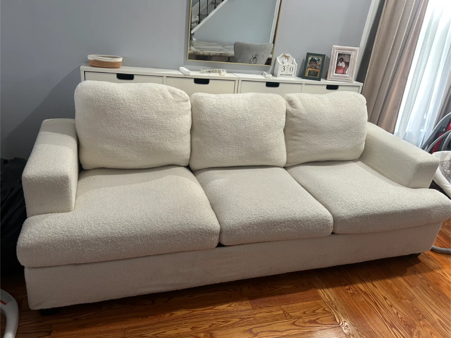 White Boucle 3-Seater Sofa