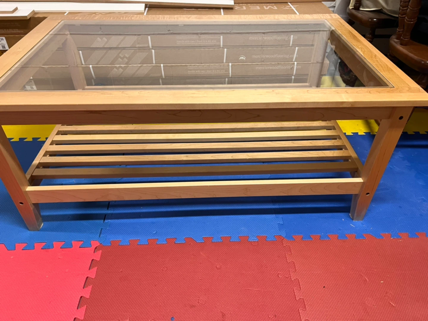 Wooden Coffee Table with Glass Top