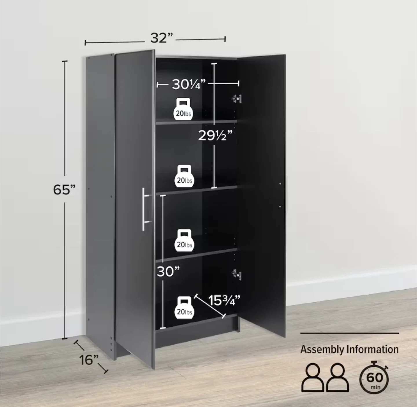 Black Storage Cabinet - 65" x 32" image indicator(3)
