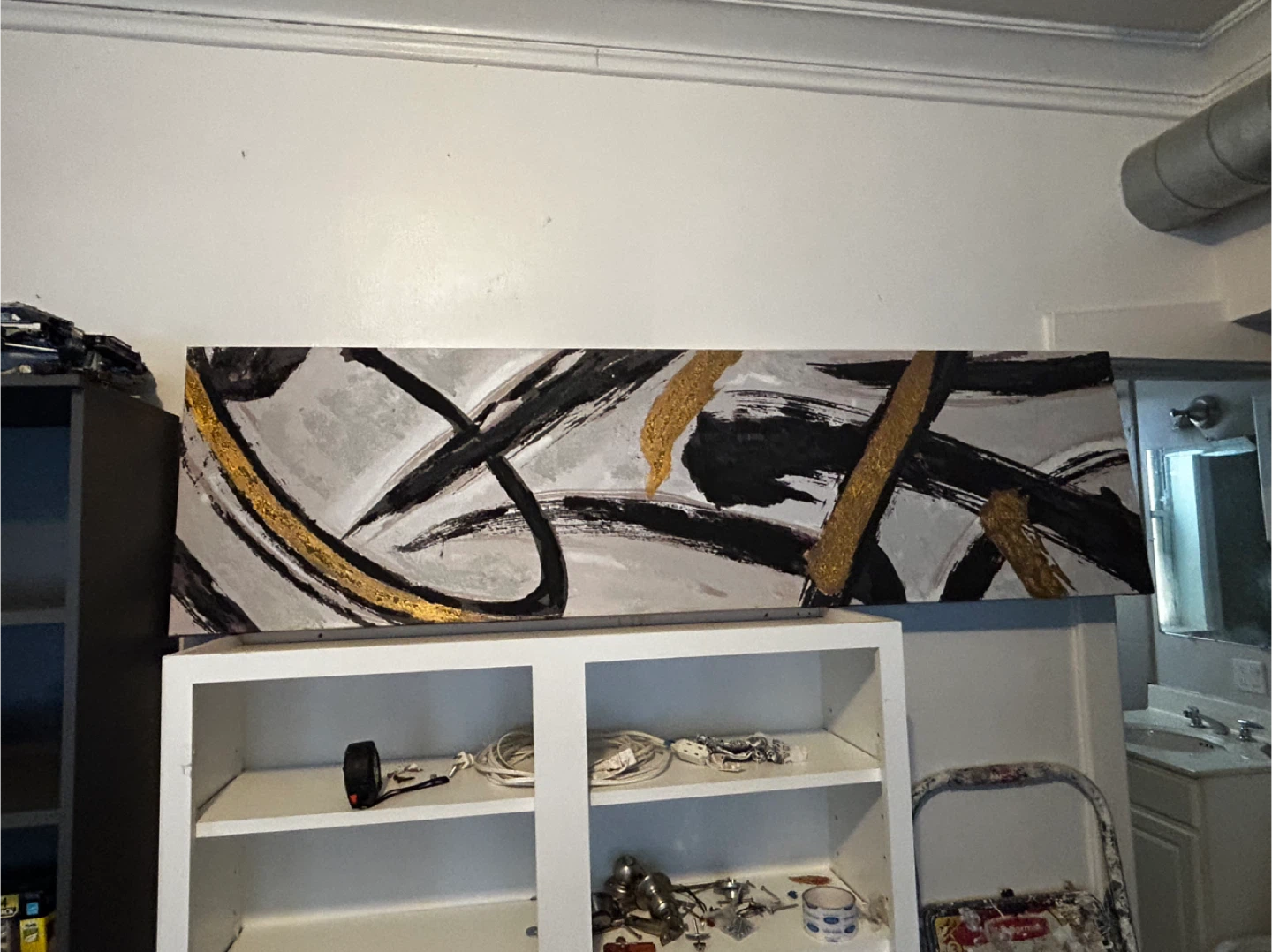 Abstract Black, White & Gold Wall Art - 72x20 inches - photo 3