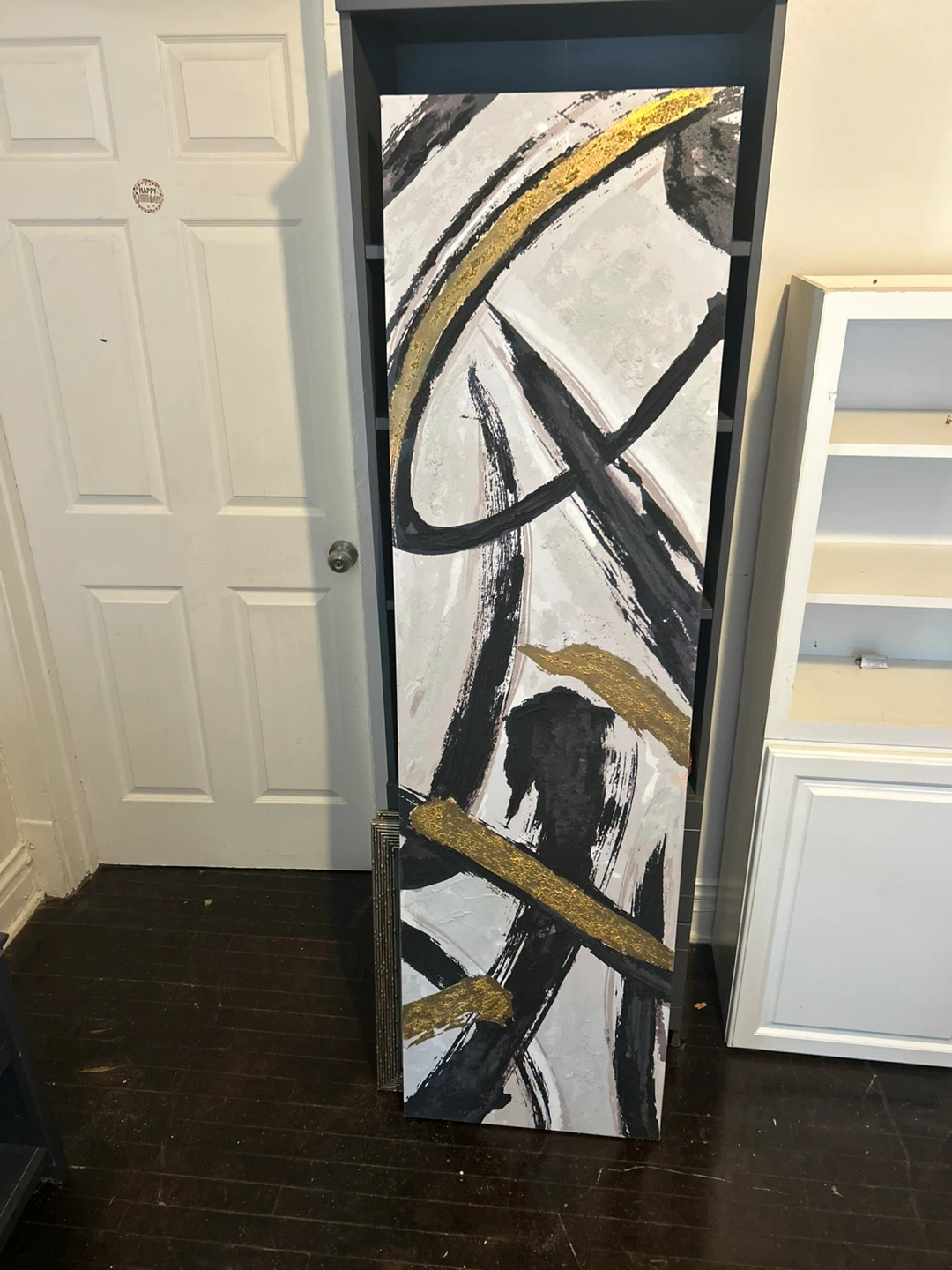 Abstract Black, White & Gold Wall Art - 72x20 inches