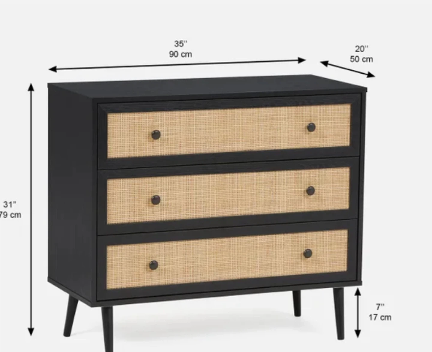 Black Rattan 3-Drawer Dresser (35"x20"x31") - photo 3
