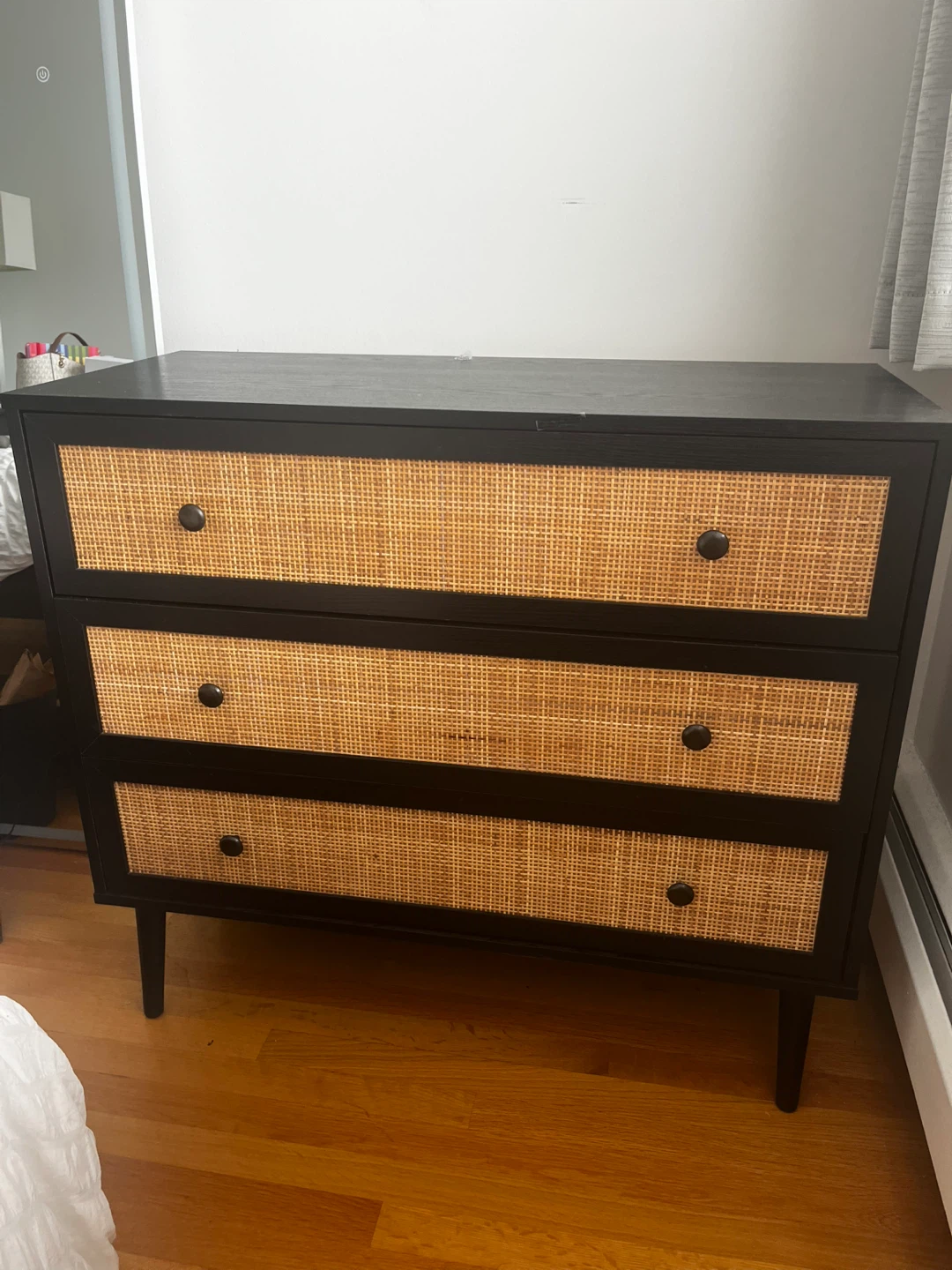 Black Rattan 3-Drawer Dresser (35"x20"x31")