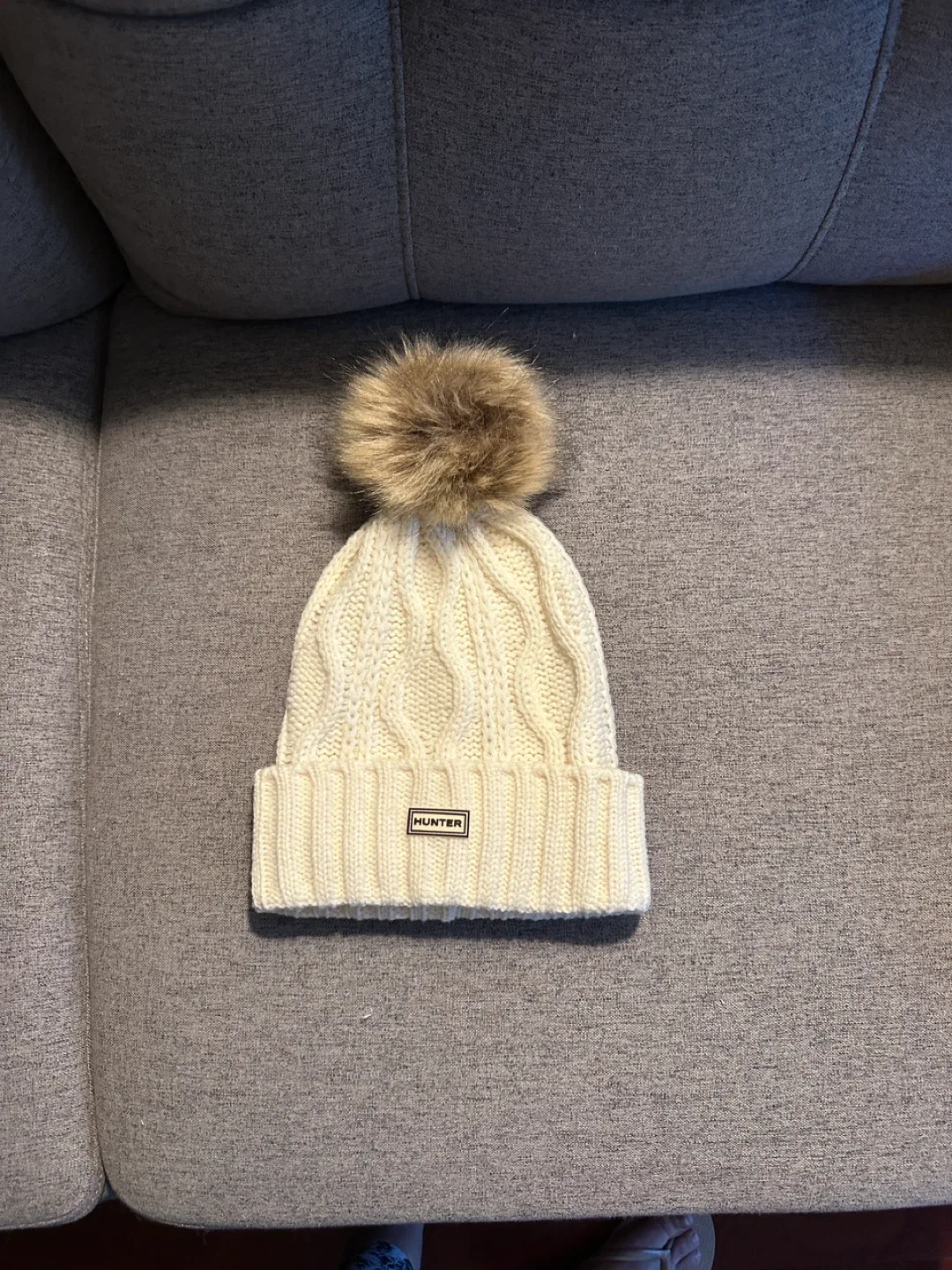Hunter Cream Knit Beanie with Pom Pom image indicator(4)