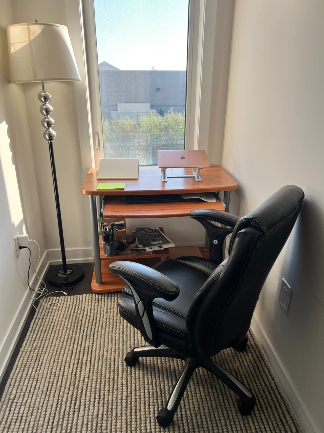 Office Desk and Black Leather Office Chair - photo 3