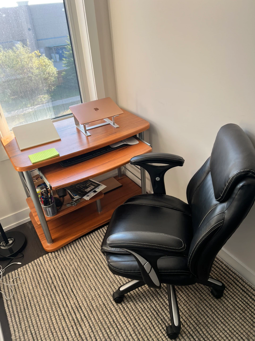 Office Desk and Black Leather Office Chair - photo 2