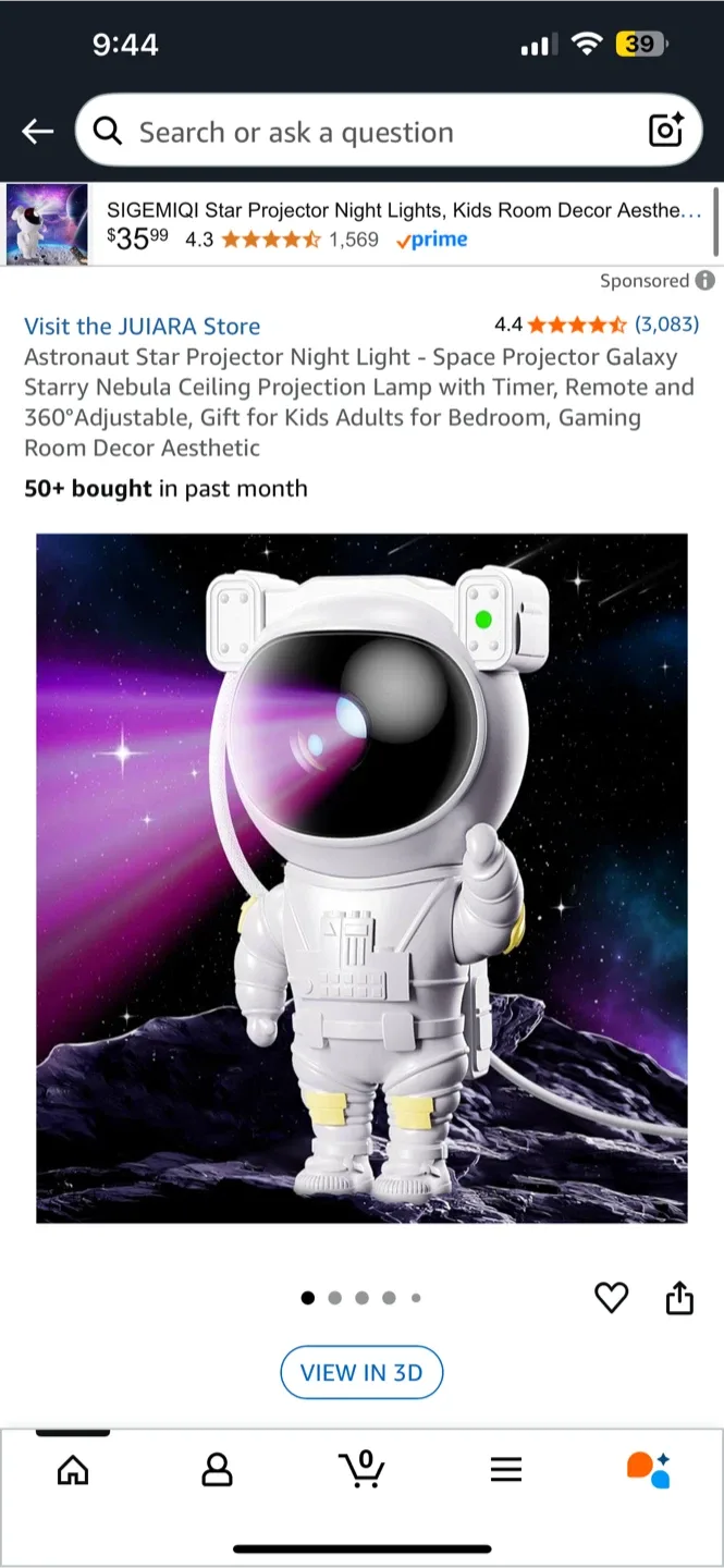 Astronaut Star Projector Night Light thumbnail