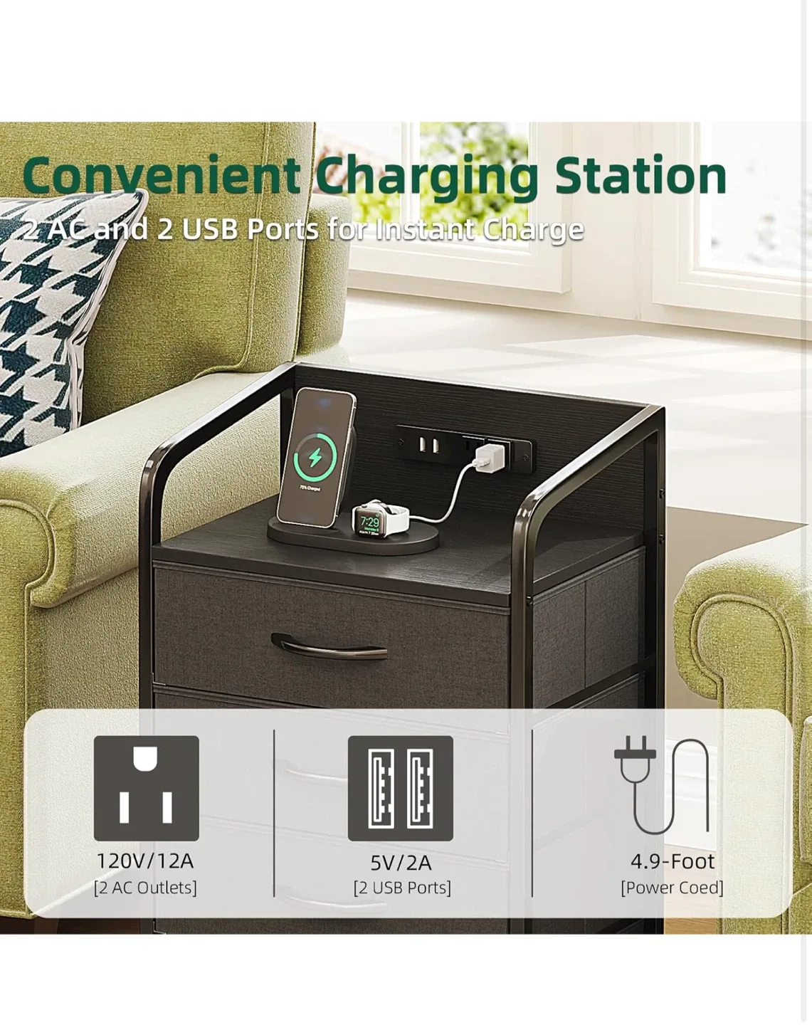 Nightstand with Charging Station & 4 Drawers image indicator(5)