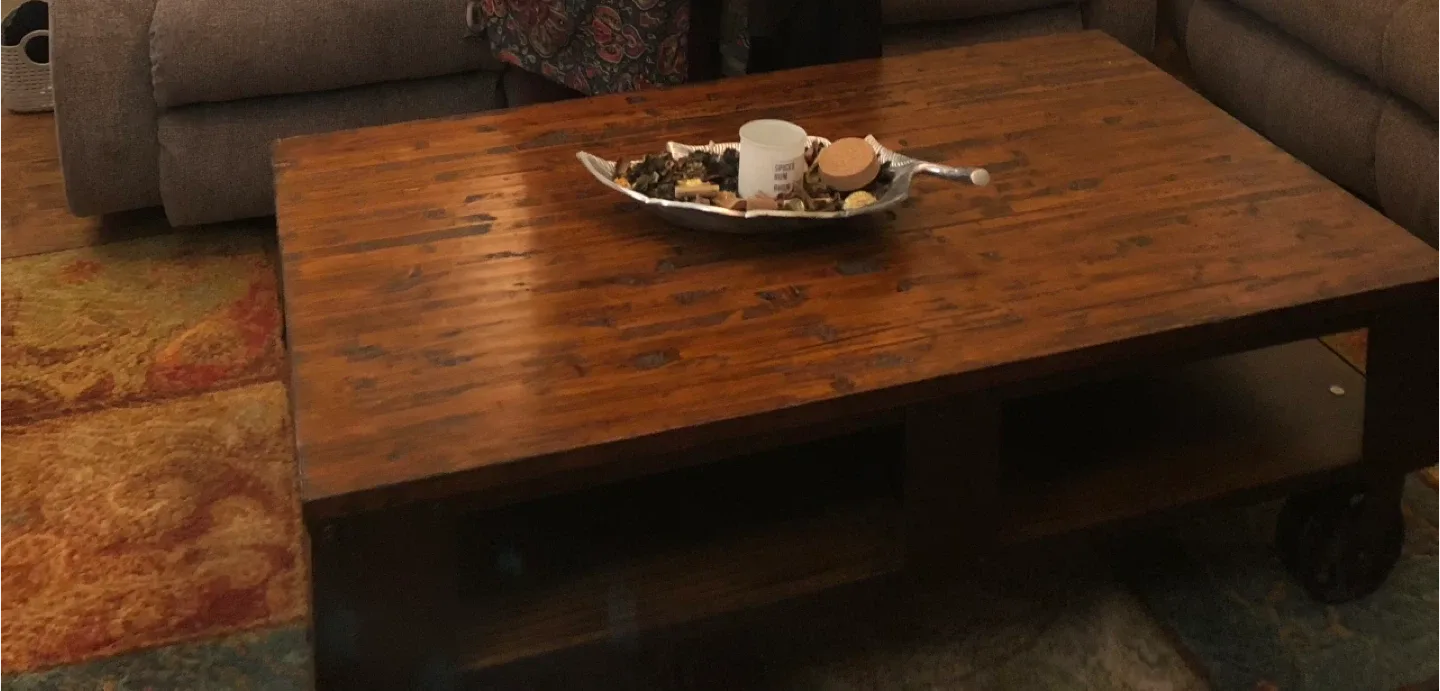 Rustic Wood & Metal Coffee Table on Wheels image indicator(2)