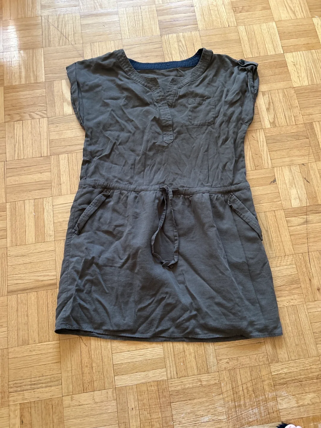 Olive Green Dress with Drawstring Waist thumbnail
