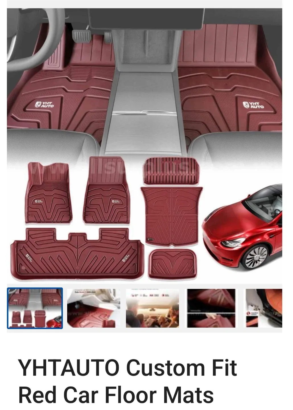 YHTAUTO Custom Fit Red Car Floor Mats for Tesla Model Y thumbnail