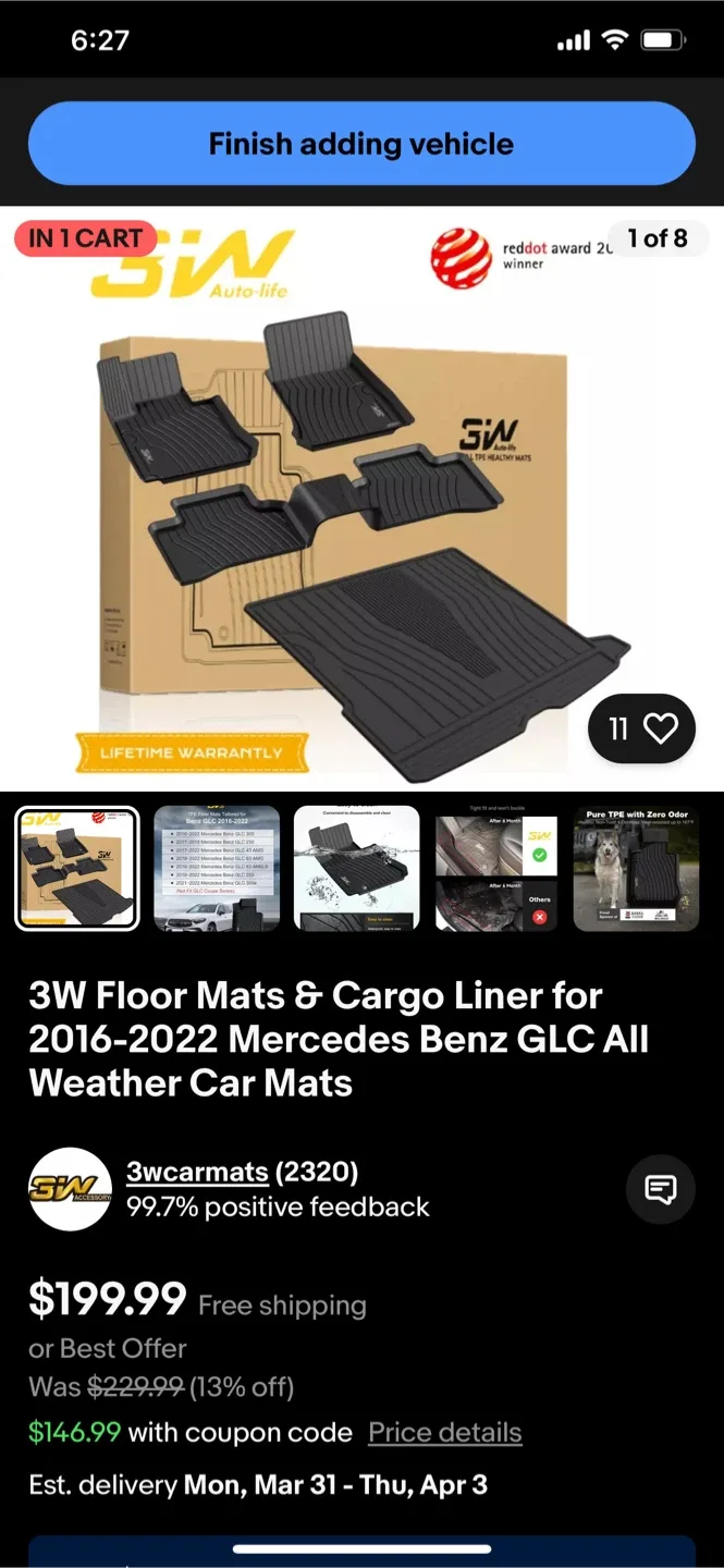 3W Car Mats & Cargo Liner for Mercedes Benz GLC thumbnail