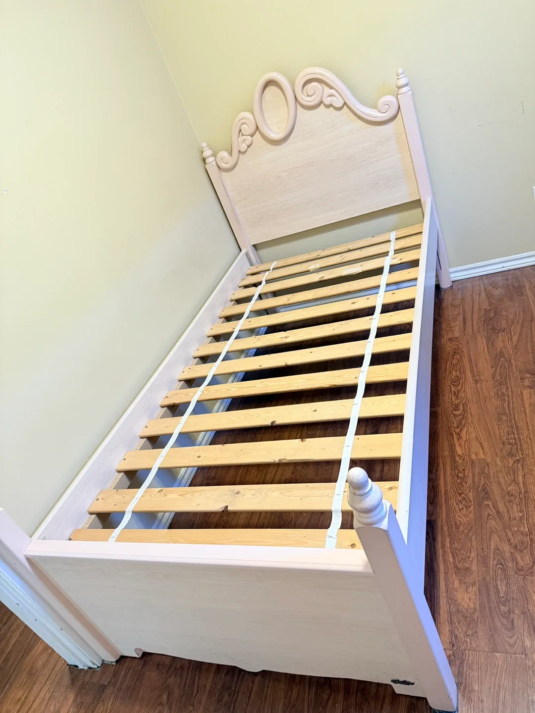 Pink bedroom set with vanity, dresser, bed frame, and mattress image indicator(7)