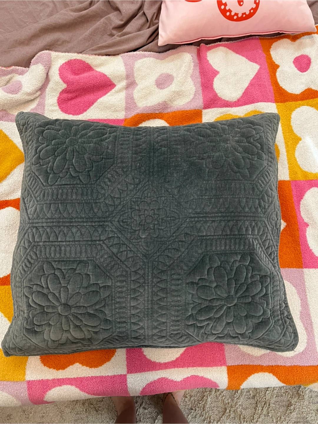 Grey/Blue Quilted Pillow