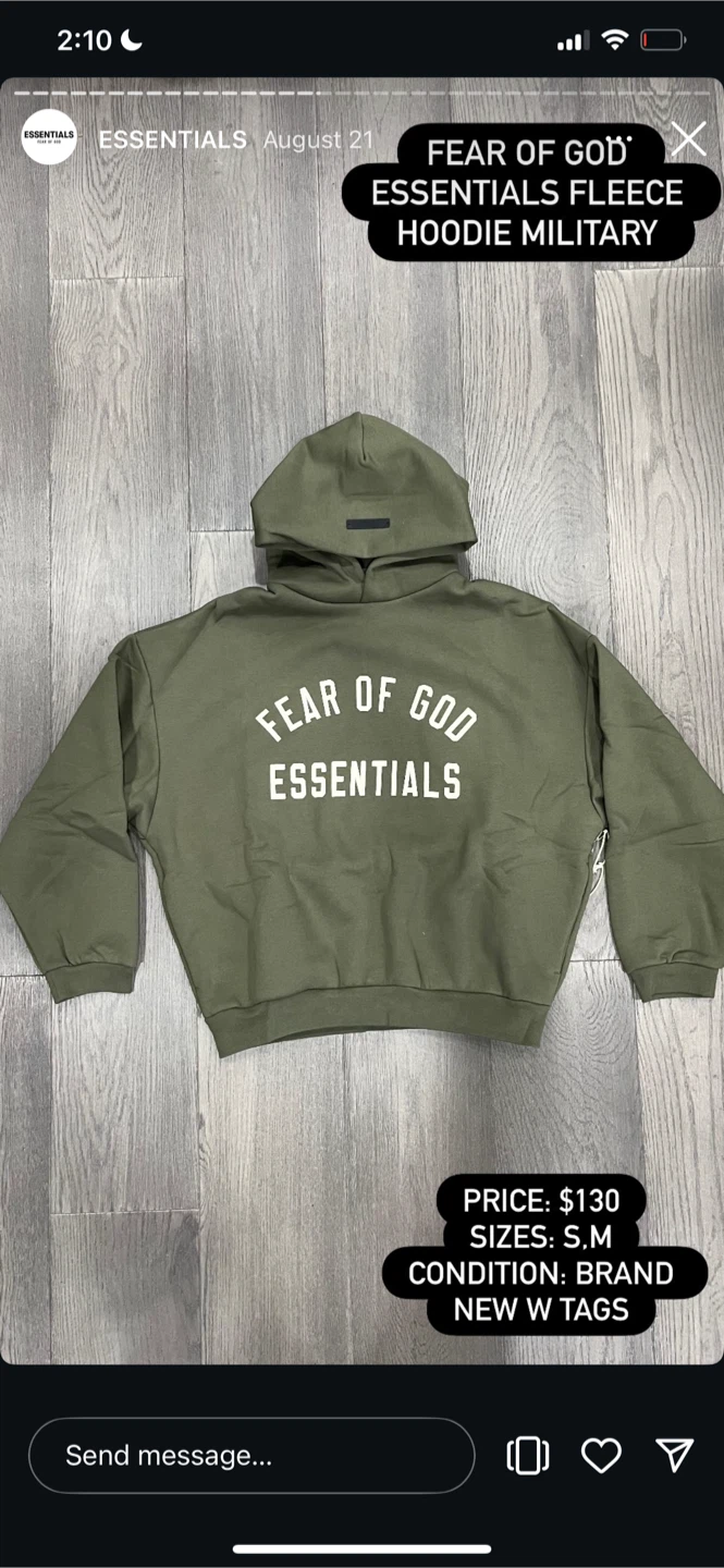Fear of God Essentials Military Fleece Hoodie, Size M