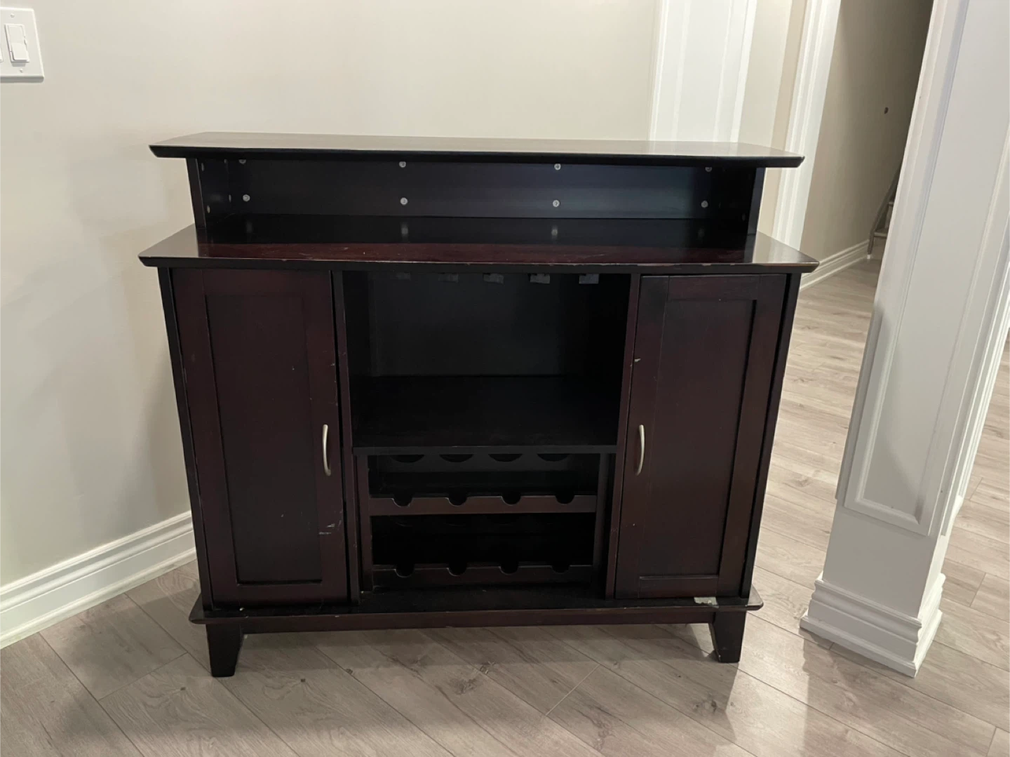Dark Brown Bar Cabinet with Wine Rack