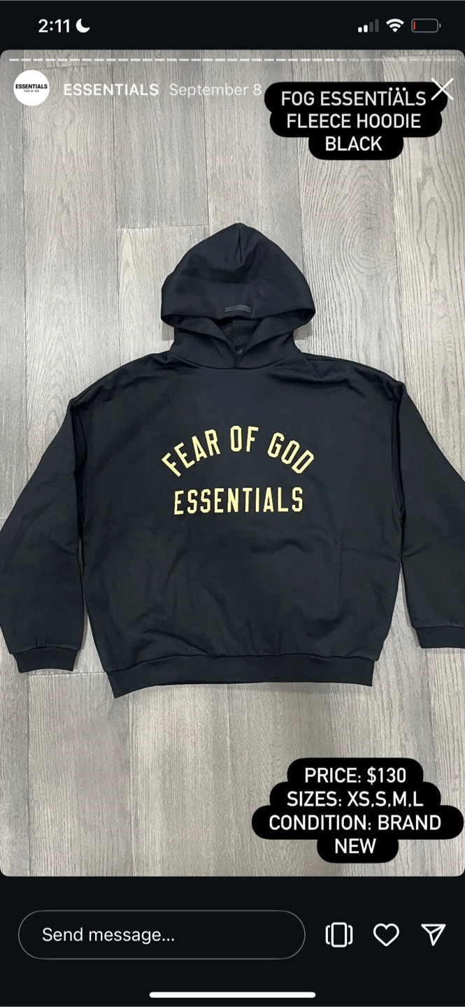 New FOG Essentials Black Fleece Hoodie & Pants Set