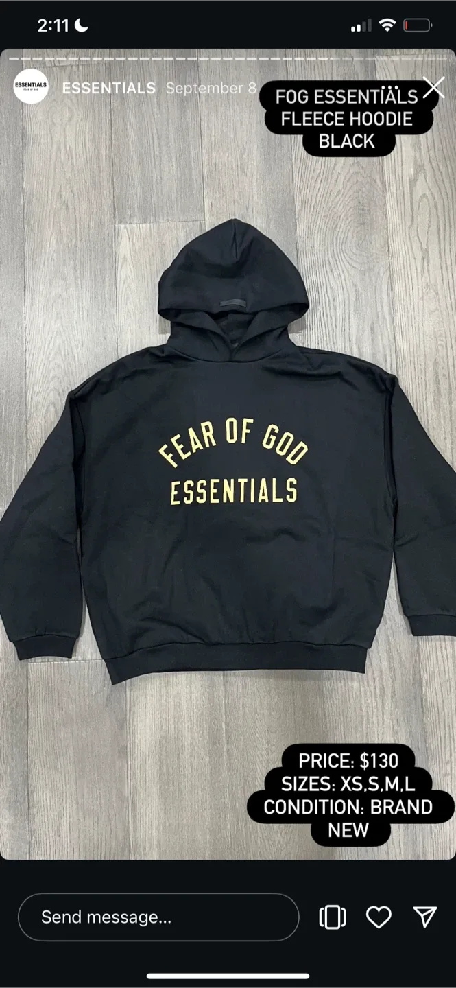 New FOG Essentials Black Fleece Hoodie & Pants Set thumbnail