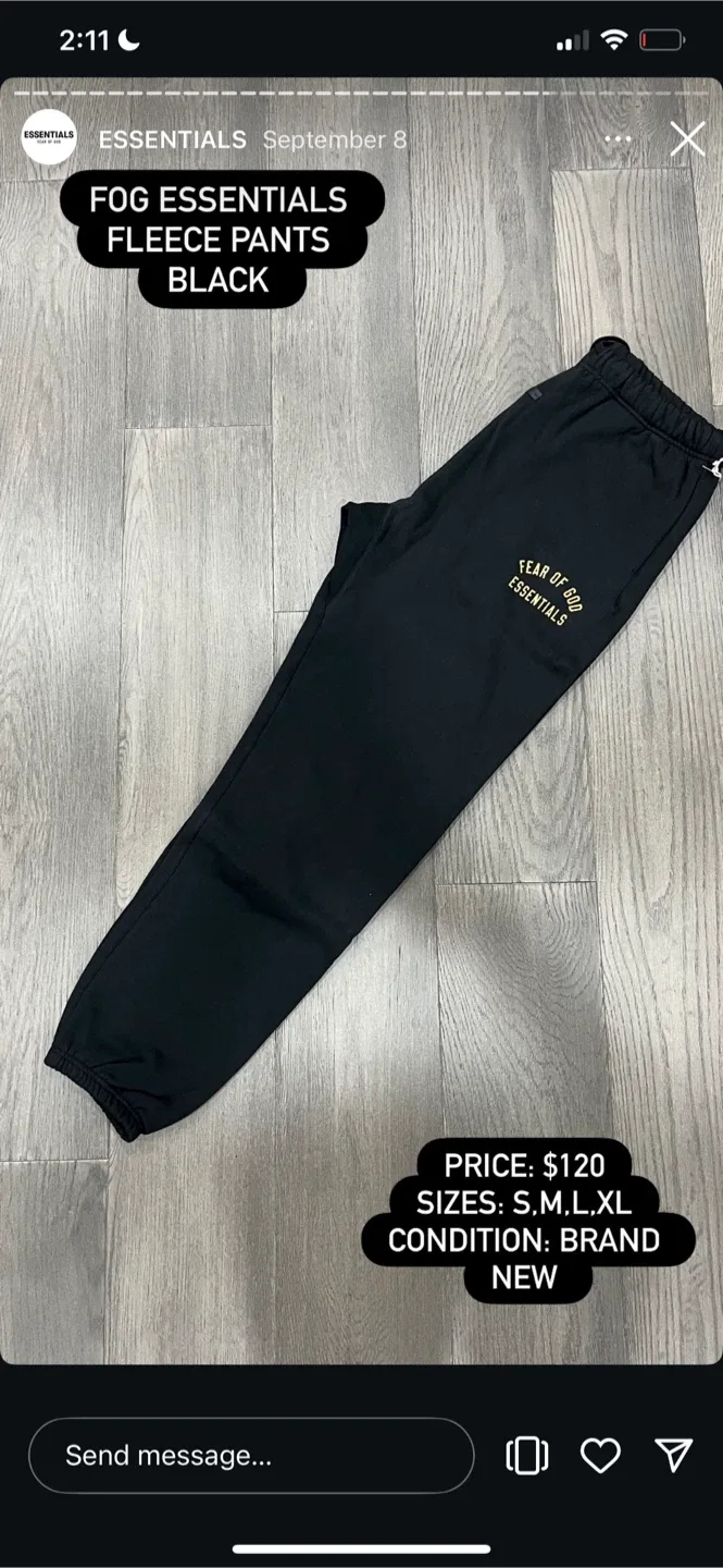 New FOG Essentials Black Fleece Hoodie & Pants Set image indicator(2)