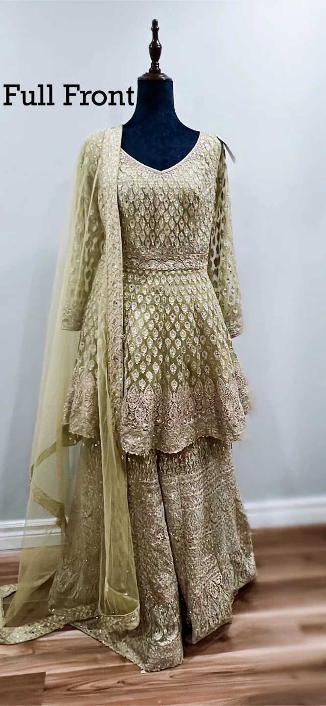 Olive Green Sharara with Heavy Embroidery image indicator(4)