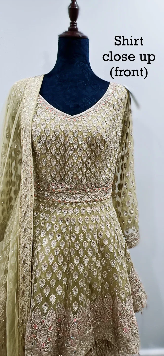 Olive Green Sharara with Heavy Embroidery image indicator(3)