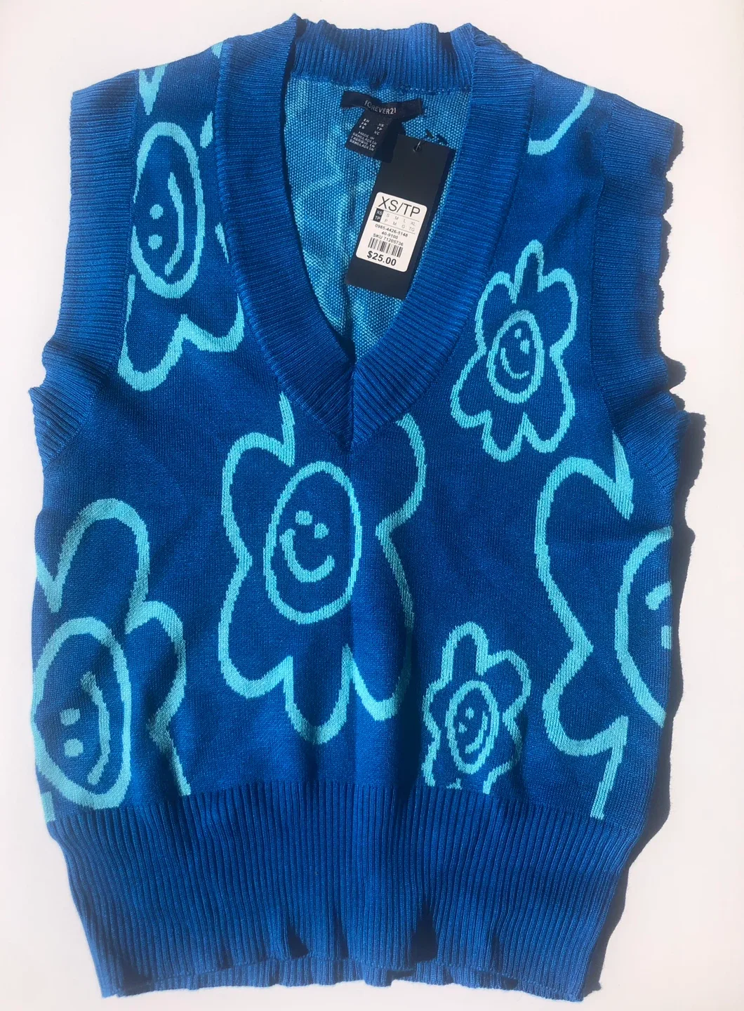 Forever 21 Blue Floral Sweater Vest XS