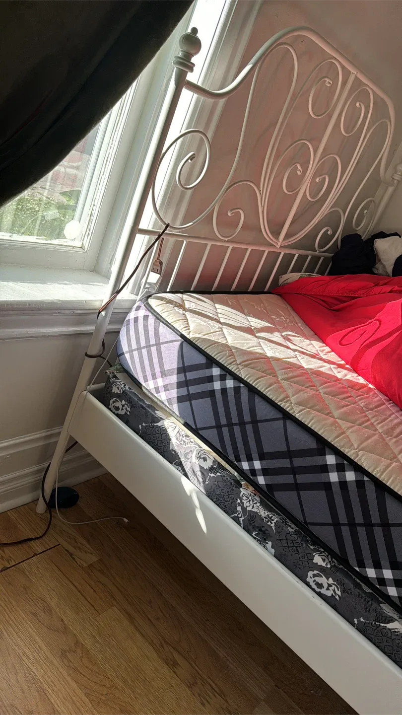 White Queen Metal Bed Frame, Box, Mattress and 2 Pillows image indicator(2)