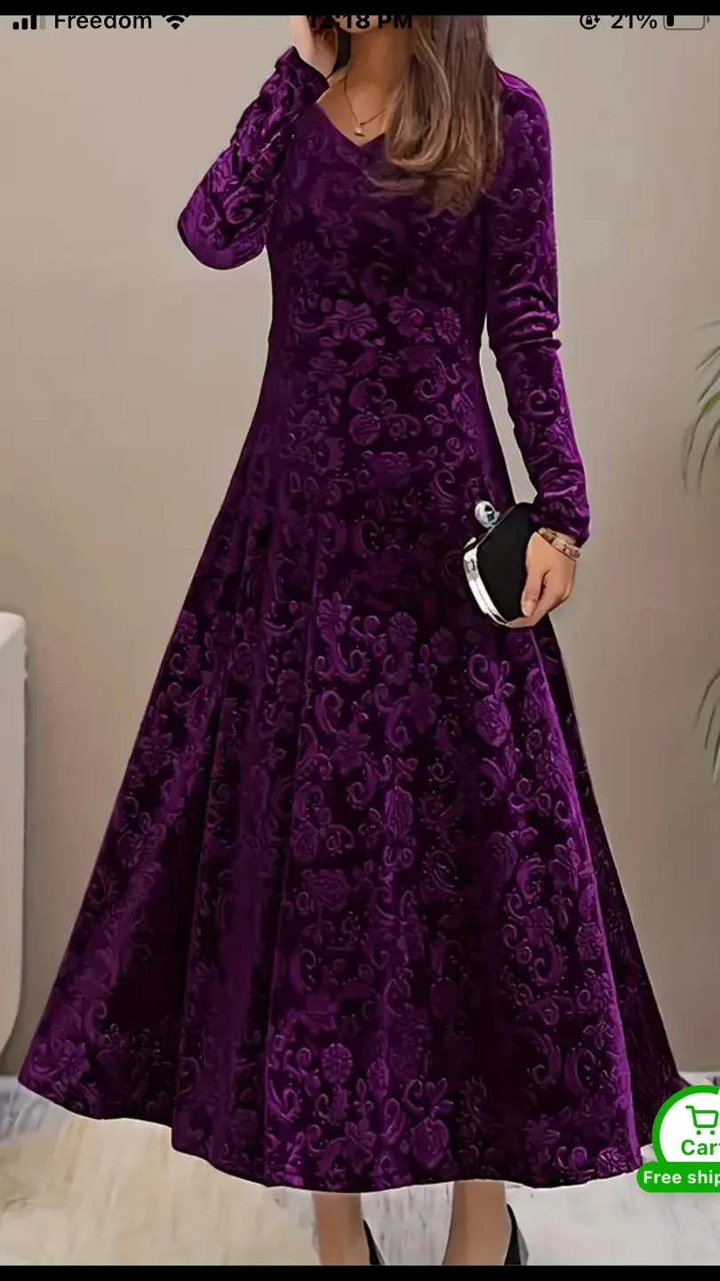 Purple Velvet Long Sleeve Maxi Dress image indicator(2)