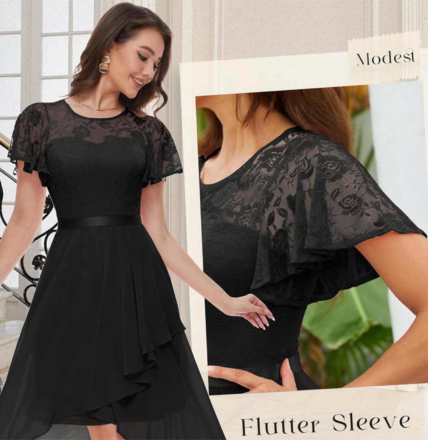 Wedtrend Black Lace Flutter Sleeve Dress - photo 3