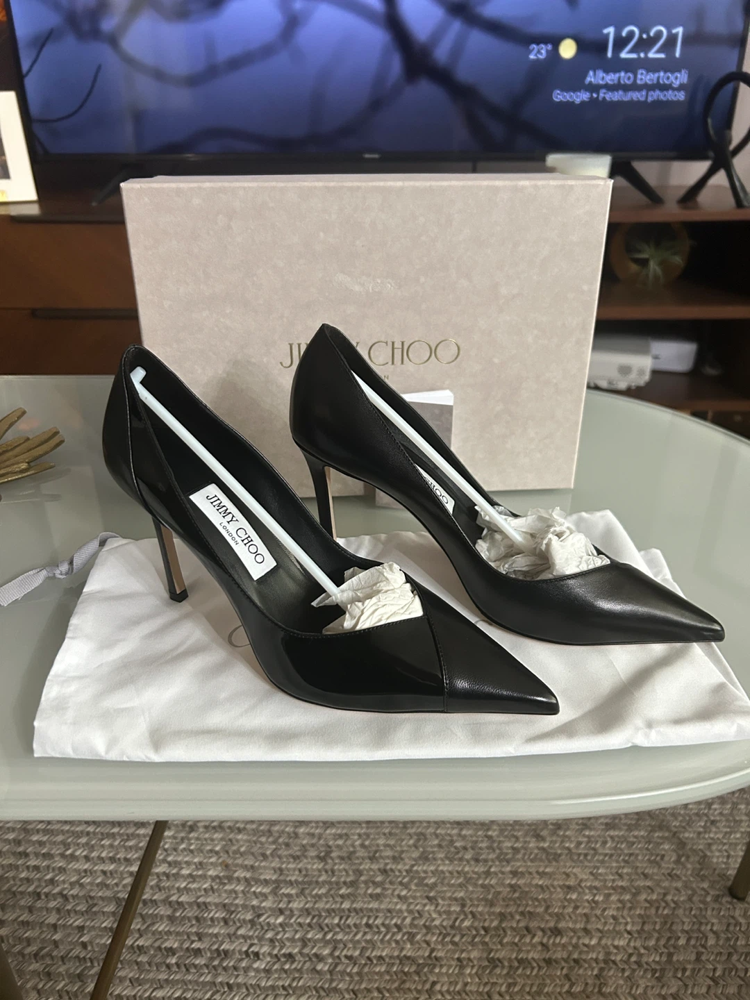 Jimmy Choo Black Leather Pumps, with box - photo 3