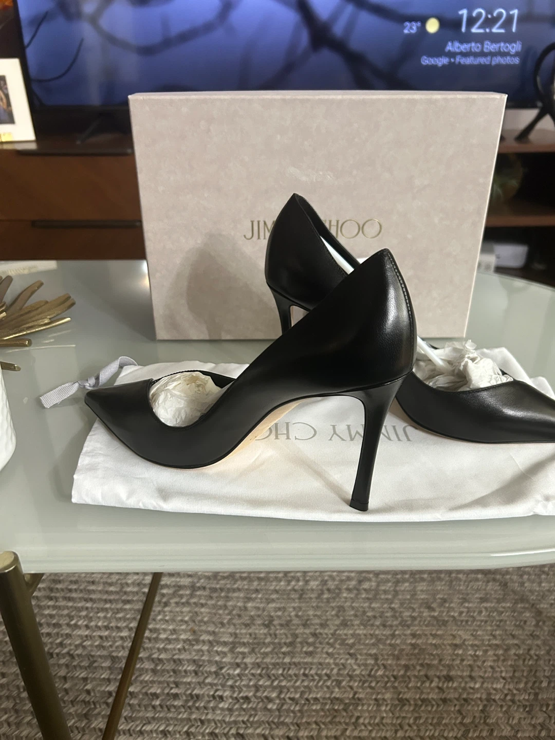 Jimmy Choo Black Leather Pumps, with box - photo 2