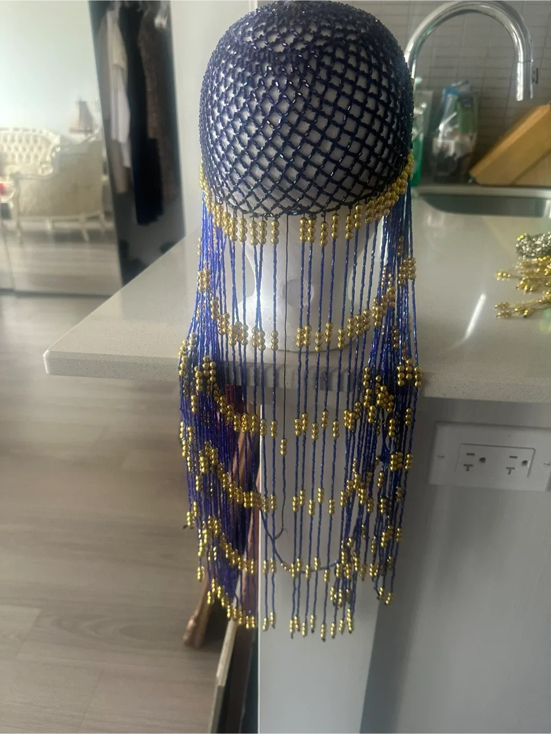 Beaded Headpiece - Blue & Gold costume piece image indicator(2)