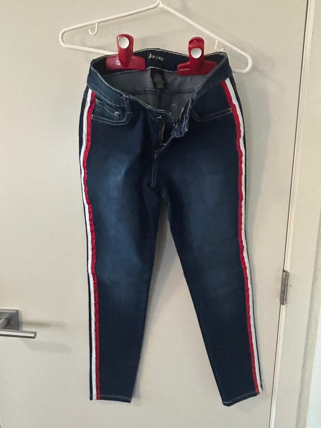 Suko Jeans Size 4 - Dark Wash with Red/White Stripe