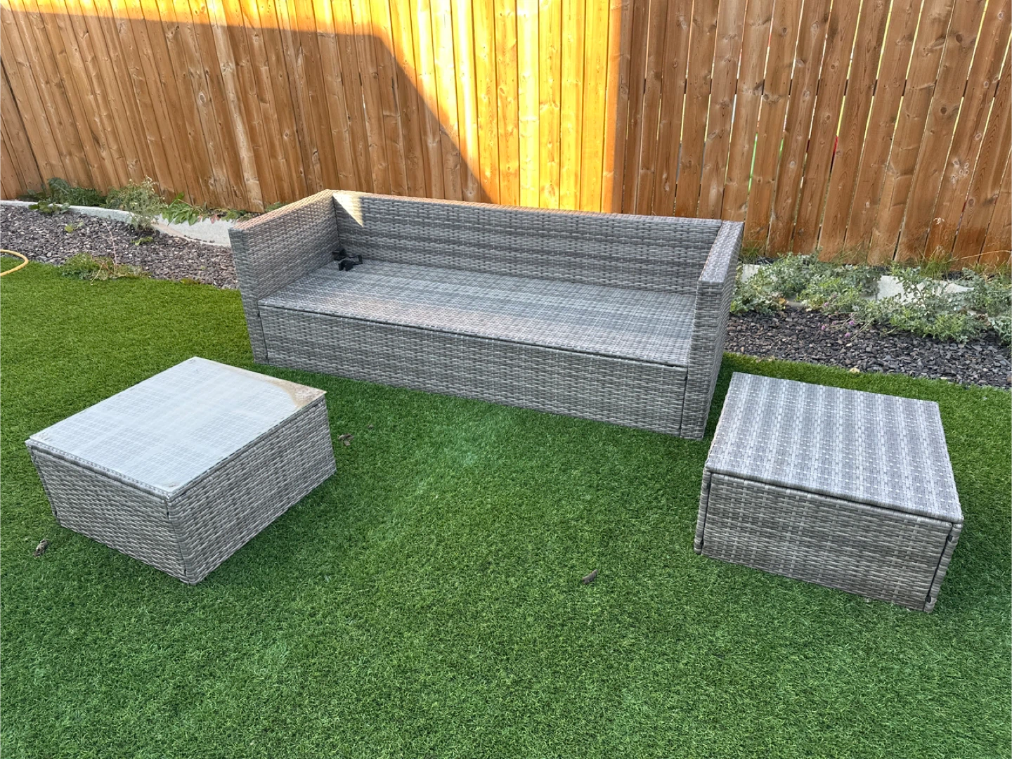 Grey Wicker Patio Set - Loveseat & Tables