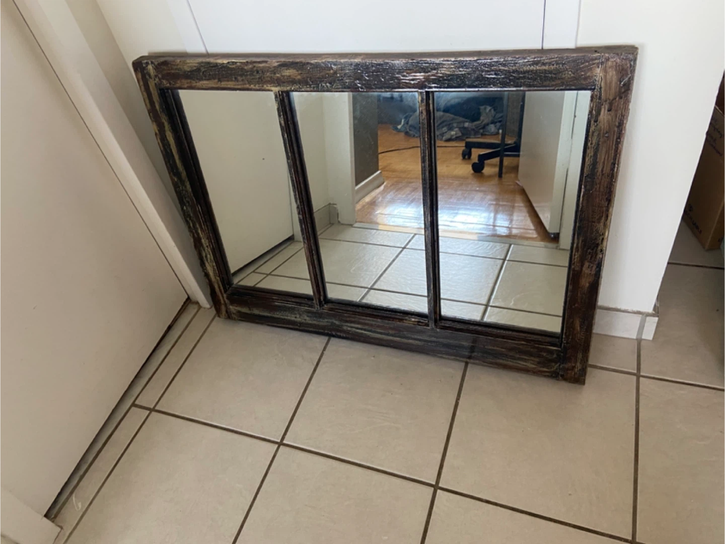 Antique Pine Window Wooden Framed Mirror