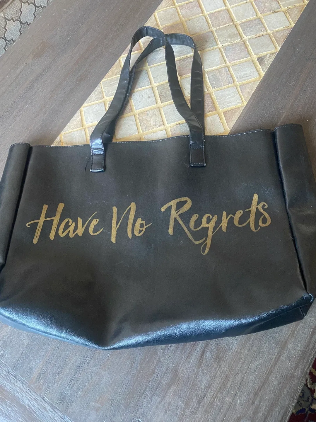 Black Tote Bag - "Have No Regrets" thumbnail