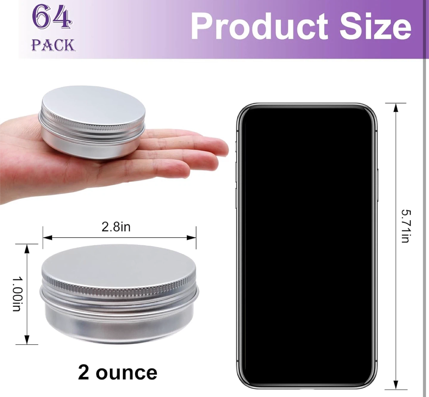 New 64 Pack 2oz Silver Aluminum Tin Cans - photo 3