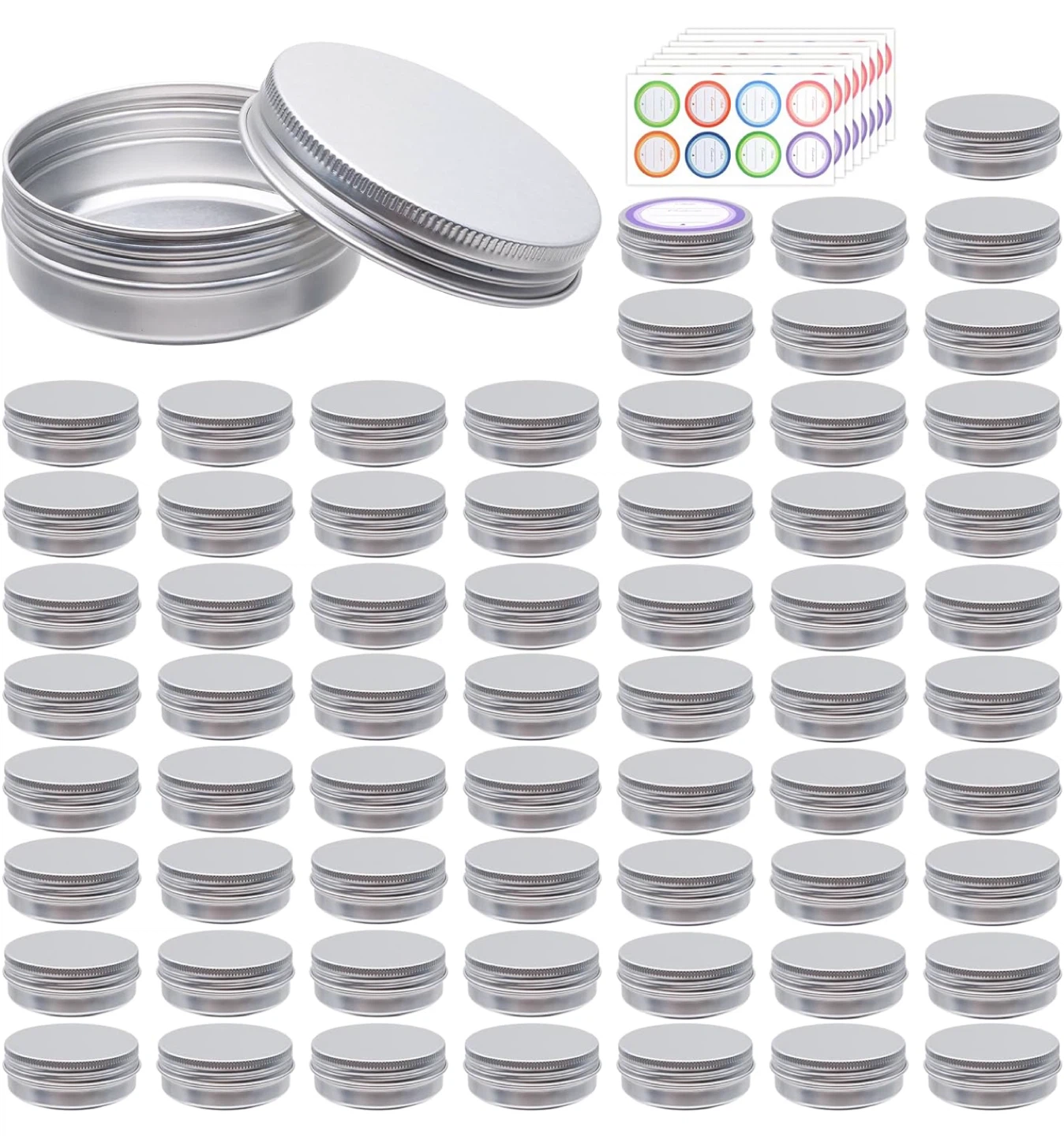 New 64 Pack 2oz Silver Aluminum Tin Cans