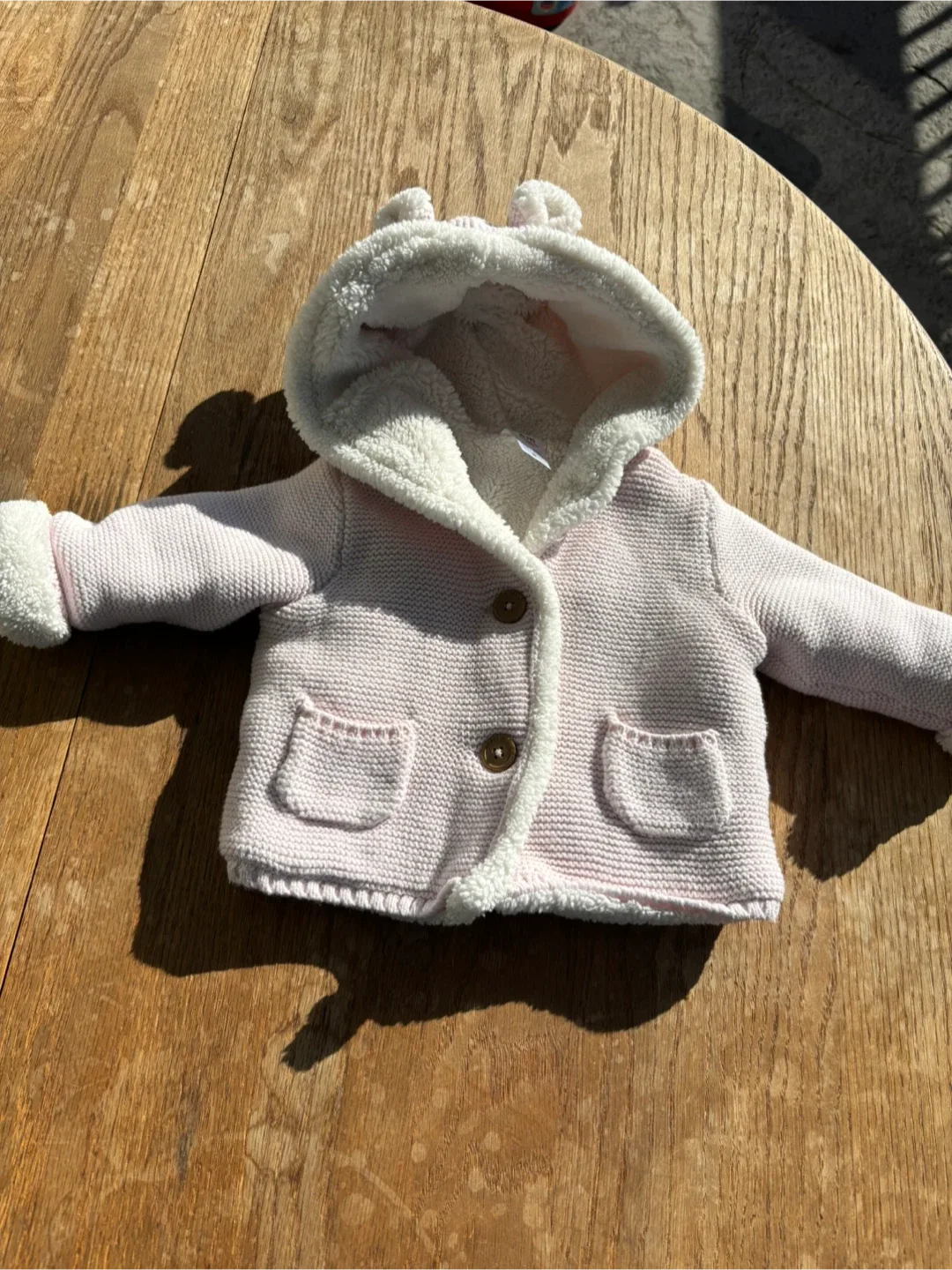 Pink Knitted Baby Cardigan with Hood thumbnail