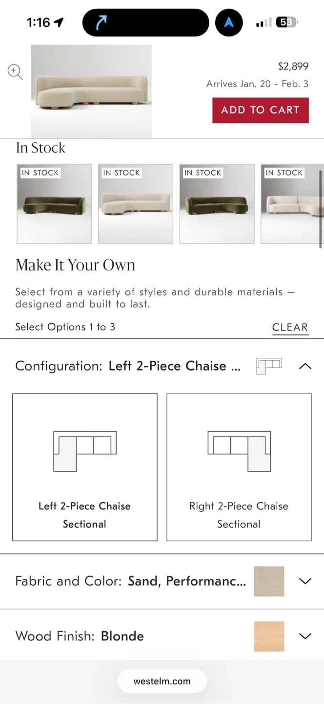 West Elm Laurent 2-Piece Wedge Chaise Sectional (111.5") image indicator(3)